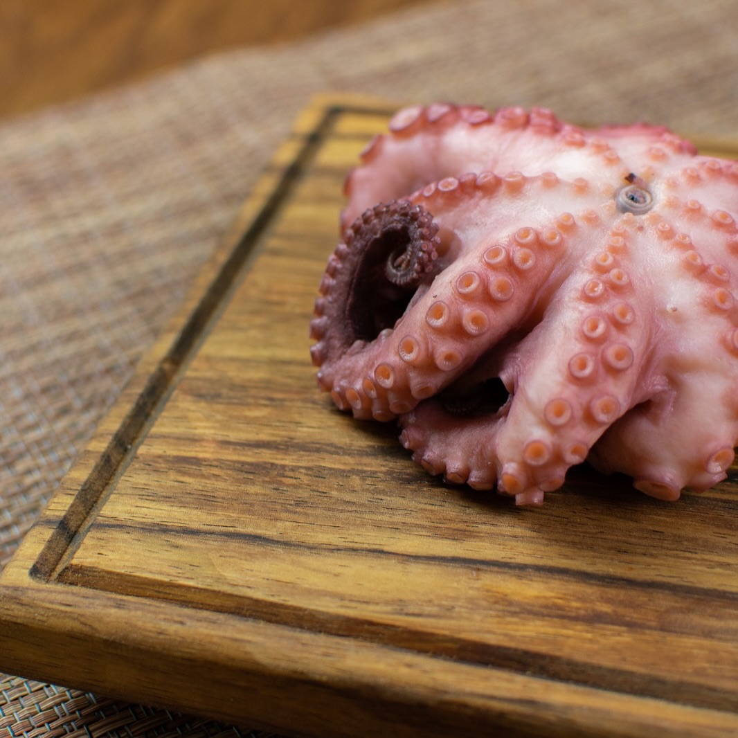 Pulpo fresco sobre tabla